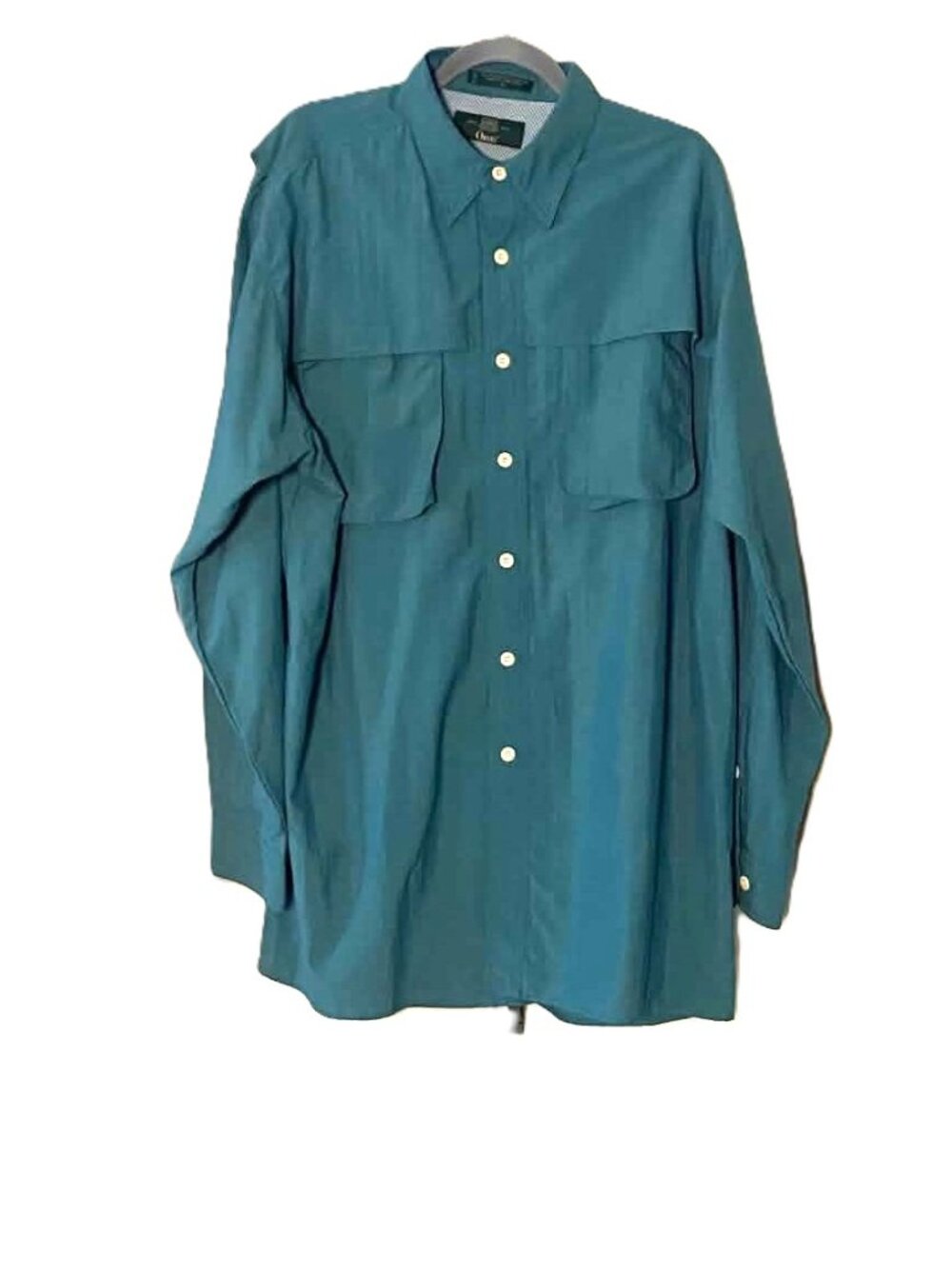 Vintage Orvis Fishing Shirt Men's L Teal Nylon Mesh Lined Vented Back Hong Kong